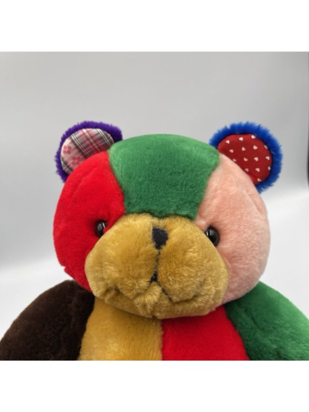 Vtg 1996 Peef Bear Christmas Teddy Colorblock Plush Stuffed Animal 14" Squeaker - Picture 13 of 15